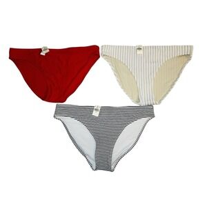 AERIE Bikini Bottoms BUNDLE OF 3 Striped, Red, White/Tan Terry Stripe LARGE NWT